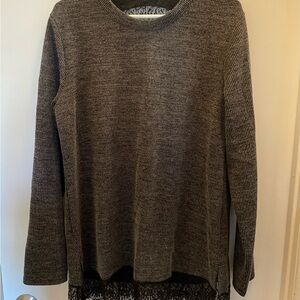 Gray Knit Sweater with Lace Hem